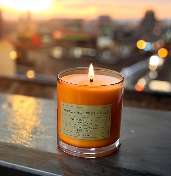 100% Natural Soy Wax Candle by CoCo Benjamin - Highly Scented & Hand-Poured Luxury Candle (Pumpkin Pecan Butter Waffles)- Clean Burning Cotton Wick