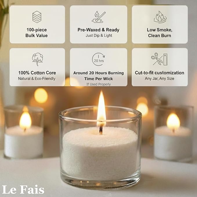100-Pack 4.7 Inch Pearled Candle Cotton Wicks, White, No Metal No Lead, 100% Natural Cotton, for DIY Sand Candle Making, Extra Wax Wicks Refill for Pearled Candle Wax