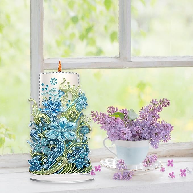 5D Diamond Art Candle Ornaments Kits, DIY Christmas Flower Candle Diamond Art Painting Desktop Ornament, Special Shaped Crystal Diamond Art Painting Tabletop Home Office Decor-4PCS-C