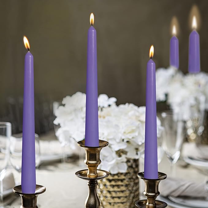 BOLSIUS 10 Inch Purple Taper Candles - 8 Hours Burn Time - Premium European Quality - 10 Pack Unscented Smokeless & Dripless Household Taper Candlesticks - Perfect for Church, Party, & Everyday Use