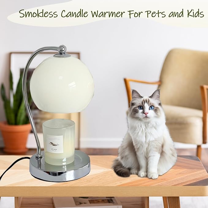 Modern Candle Warmer Lamp, Wide Base Candle Warming Lamp with Timer and Dimmer, Adjustable Wax Burner Light Top Down for Wax Melting, Home Art Decor (White)
