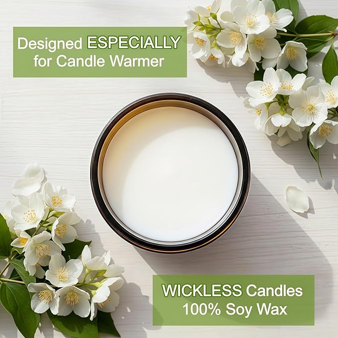 VOHO Jasmine Wickless Candles Ideal for Candle Lamp Warmer, 9oz Soy Candles with Stirring Spoon & Lid, Wickless Scented Candles for Candle Warmer Lamp, Jasmine Candle Gifts for Women Birthday Wedding