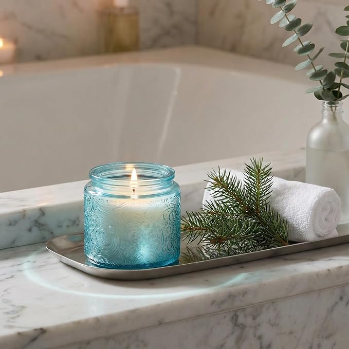 9-Pack 10 oz Sun Moon Star Embossed Glass Candle Jars with Mirror Lids and Labels - Unique Blue Containers with Lids for Candle Making