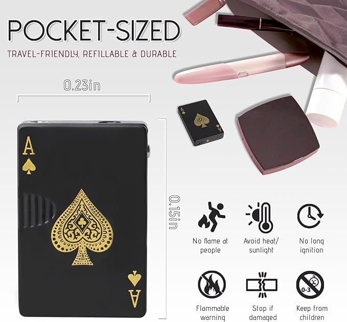 Jet Torch Lighter Green Flame Ace of Spades Design Cool Lighters Refillable Butane Windproof Poker Lighter Adjustable Cool Flame for BBQ, Candle, Gift for Men/Women (Without Gas) (Black Ace)