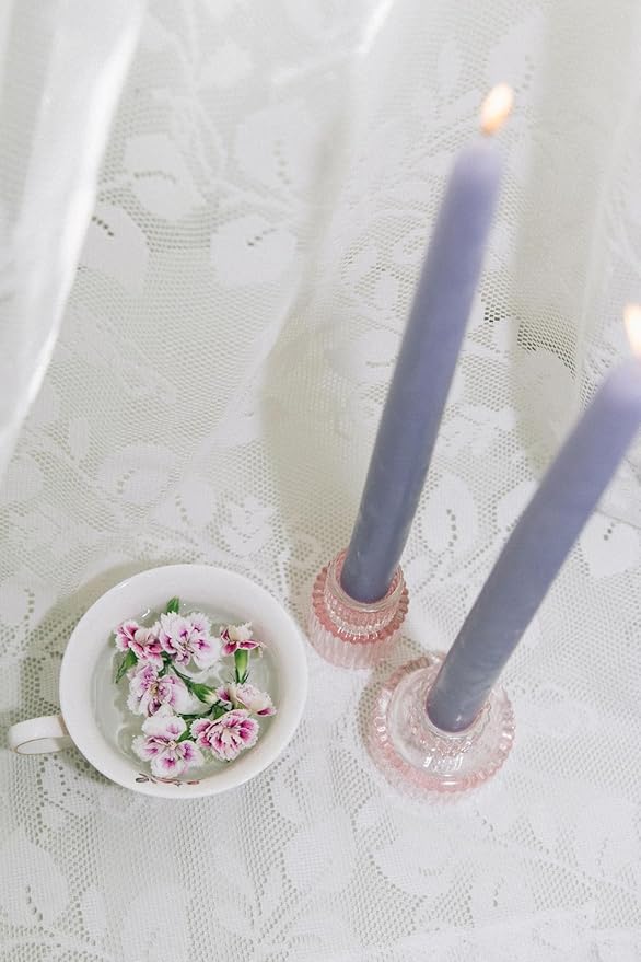 Bluecorn Beeswax Taper Candles, 100% Pure Natural Bees Wax, Pair of 10 Inch Lilac Tapered Candlesticks, Clean Burning & Dripless, Fragrance Free, Long Lasting, Home Decor, American Made, 1 Count