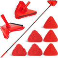 NEWE Wall Mop Cleaner, 80 inches Long Handle, 180° Folding Ceiling Cleaning Tool with Squeegee for Washing Painted Walls, Triangle Baseboard Scrubber with 3 Chenille Duster and 3 Microfiber Pads (Red)