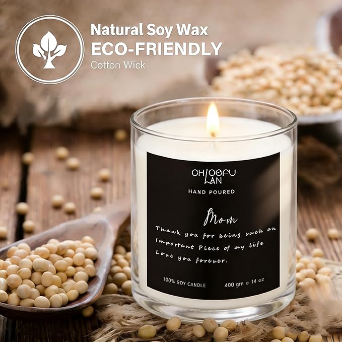Chloefu LAN Mothers Day Gifts from Daughter Son Kids, Mom Birthday Gifts, Mom Gift, Lavender Candles, 400g Soy Candle for Home Scented, 100% Soy Candles for Women