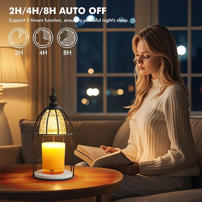 Candle Warmer Lamp with Timer & Dimmer - Vintage Electric Wax Melter for Scented Jar Candles, Aroma Night Light and Home Decor Gift for Women, Housewarming, Birthday, Christmas