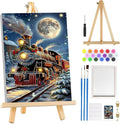 MOGTAA Christmas Paint by Numbers Kit for Adults Beginners with Frame, Christmas Train Adult Paint by Number Kits on Canvas with Easel, Easy DIY Winter Oil Painting Kits for Home Decor, 8x12in