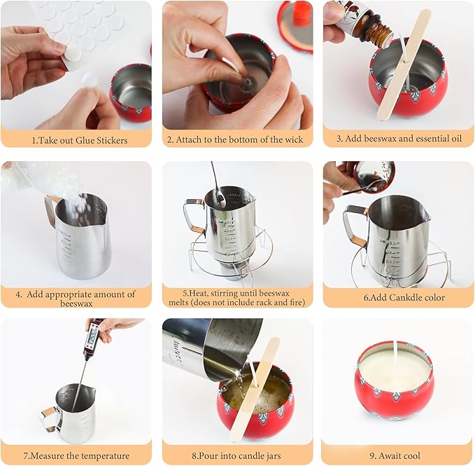 LPZNUYVC Candle Making Kit for Adults, 160Pcs DIY Beeswax Candle Making Supplies with Melting Pot and Tins, Complete Candle Maker Starter Kit for Beginners, Arts and Crafts Gifts for Women