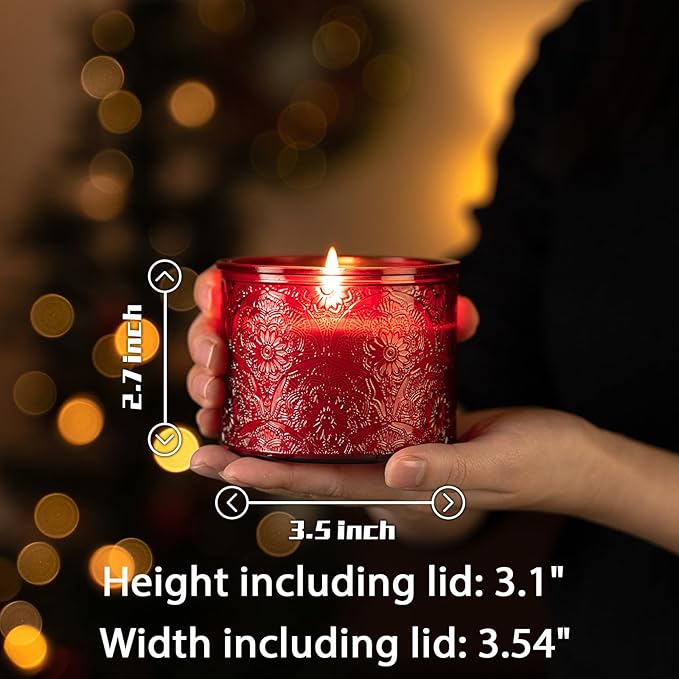 10 oz Embossed Glass Candle Container with Bamboo Lids and Labels, Red Candle Jars for Making Candles,Mandala Design - Pack of 9