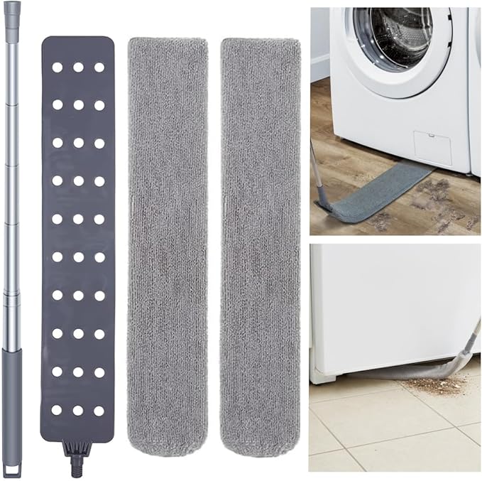 Retractable Gap Dust Cleaner with 30-100 Feet Extendable Long Handle and 2 Microfiber Dusting Cloths, Cleaning Duster for Under Appliance Refrigerator Furniture Sofa Bed (Gray)