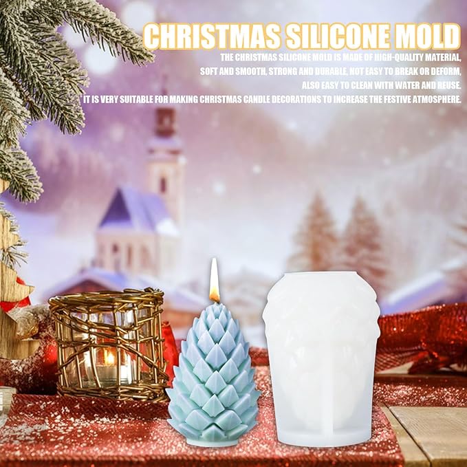 Pine Cone Candle Moulds for Candle Making, Christmas Silicone Mold for Soy Wax Candle, Aromatherapy Candle, Gypsum, Plaster, Home Decor