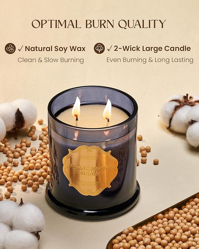 M&SENSE Sandalwood Vanilla Soy Candle for Home, Natural Organic 12.7oz 75H Long Lasting Jar Candle, Winter Aromatherapy Candle for Relaxation Stress Relief, Housewarming New Year Gifts