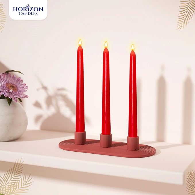 Horizon Unscented 10-Piece Taper Candle Set – 9 Hours Burning Time Smokeless & Dripless Candles for Centerpieces at Wedding, Holiday Dinners, Festive Parties and Home Decor - Red