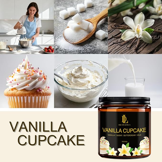 Vanilla Cupcake Scented Candle, 12oz 60 Hour Long Lasting Candles, Large 3 Wick Natural Soy Candles for Home Scented, Candle Gifts for Women Men