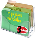 Azar Displays 250099-3PK Three Tier File and Brochure Desktop Wall Organizer Holder with Dividers brochure display stand acrylic file holder, Clear , 3-Pack