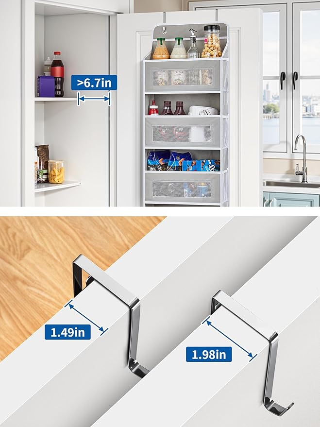 JARLINK Over The Door Organizer, 5 Shelf Door Hanging Organizer with 5 Large Pockets, 44 lbs Weight Capacity Hanging Storage for Bathroom, Bedroom, Nursery, RV, Pantry (Light Grey)