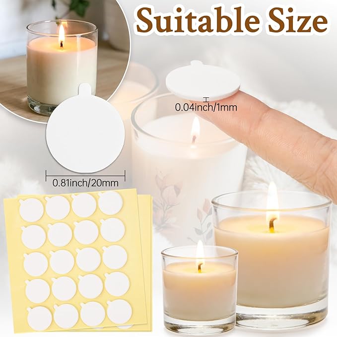 RAINFLOW 720 Pcs Candle Wick Stickers - Candle Making Kit,Candle Making Supplies,Double Sided Stickers with The Little Tail for DIY Homemade candlemaking,Hot Wax Stickers for Candle Making