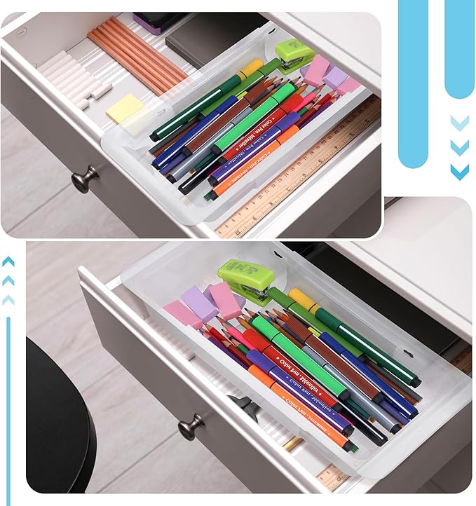 4 PCS Deep Drawer Organizer Bin Adjustable Sliding Drawer Organizers Clear Expandable Transparent Organizer Trays for Home Office Kitchen Makeup Storage Tools