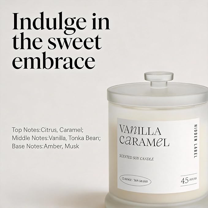 Vanilla Caramel Scented Candle, 13oz Natural Soy Wax Non Toxic, 2 Wick Large Aromatherapy Candles for Home Scented, 75hours Clean Burn,Long Lasting Big Jar Candles for Women,Stress Relief & Relaxation