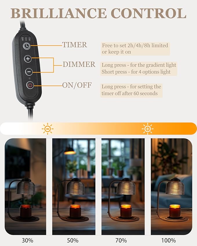 Candle Warmer Lamp with Timer 2 Bulbs, Office Kitchen Countertop Lamp Home Decor for Soy Candle, Gift for Mom Friends and New Home(Pixel-Art Black Glass)