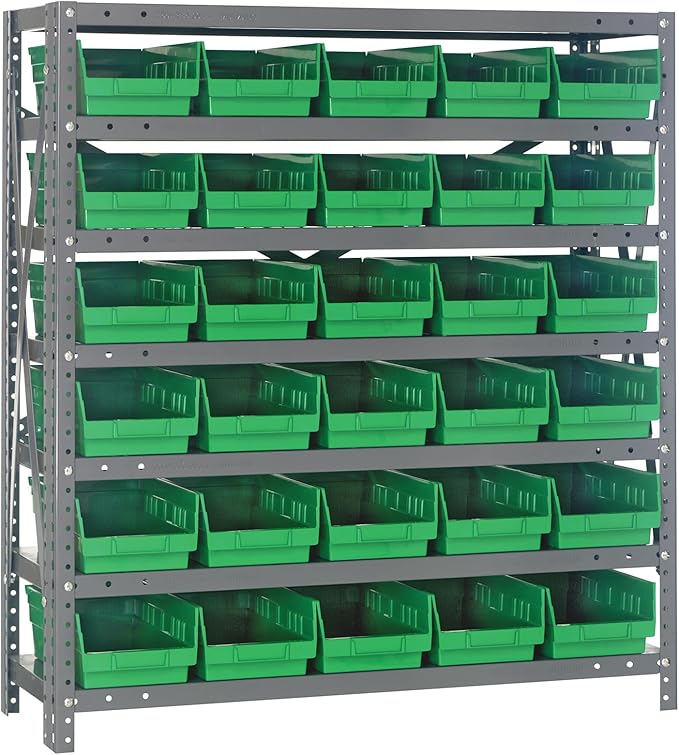 Quantum Storage Systems 1839-104GN Steel Shelving Unit with 4" Shelf Bins, 18" D x 36" W x 39" H, Green