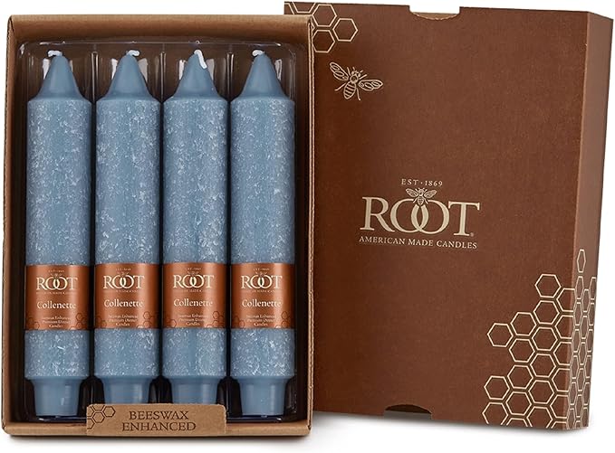 Root Candles Unscented Dinner Candles Premium Beeswax Blend Boxed Candle Set, 7-Inch, Williamsburg Blue, 4-Count