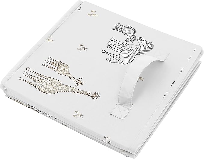 Sweet Jojo Designs Jungle Safari Animals Foldable Fabric Storage Cube Bins Boxes Organizer Toys Baby Taupe Black and White Gender Neutral Elephant Giraffe Wildlife Adventure Zebra Serengeti - Set of 2