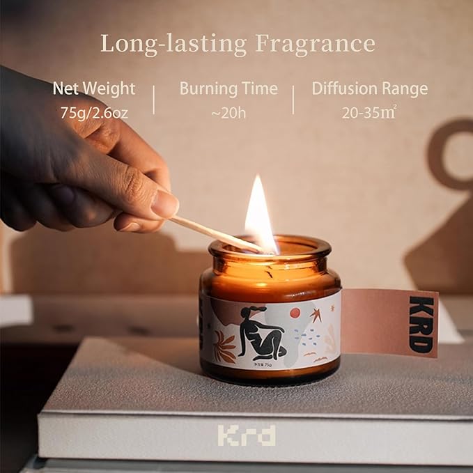 KRD Scented Candles Gift Set for Women, 6 Pack Strong Fragrance, 15.6oz Total (6x2.6oz), 120H Burn, Long Lasting Aromatherapy Soy Wax for Home Spa Relaxation