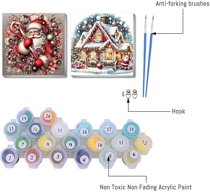 2 pack Santa Claus Paint by Numbers Kit for Adults Beginner With Framed,Christmas Easy Adult Paint by Number Kits on Canvas DIY Painting for Beginners Art by Numbers for Home Wall Decor 10x10 Inch