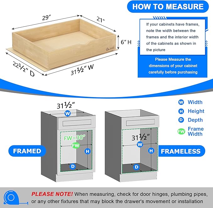 WelFurGeer Soft Close Pull Out Drawers for Kitchen Cabinets, 29" W x 21" D Pull Out Cabinet Organizer, Premium Birchwood Pull-Out Cabinet Drawers, Heavy-Duty Cabinet Organizer for Home & Kitchen