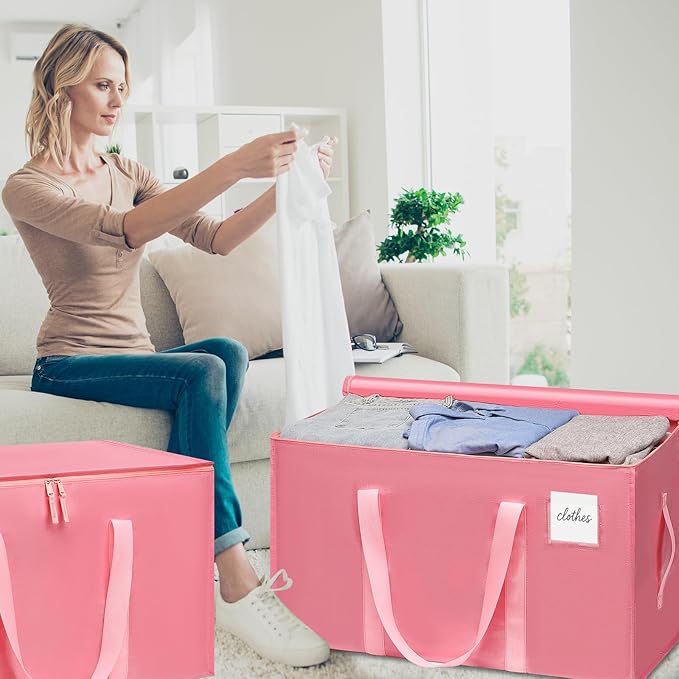Moving Bags Heavy Duty Bubblegum Pink – Large Packing Bags for Moving, Extra Large Storage Totes with Zippers and Handles
