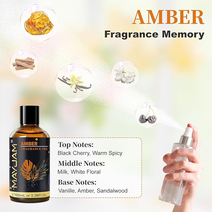 Amber Fragrance Oil Essential Oil, MAYJAM 3.38FL.OZ Amber Oil for Diffusers for Home, Long Lasting Scented Oils for Soap Candle Making - 100ML