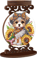 Diamond Art Painting Candlestick Holder kits, Sunflower Puppy DIY shaped crystal Diamond art painting, woodiness Candle holder for AromaRelax & Home Decor, Christmas Halloween Ornaments (Double-Sided)