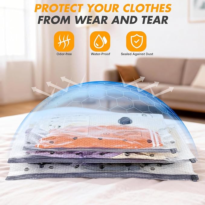 Travel Vacuum Storage Bags with Pump, Carry-on Luggage Compression Bags + Portable Electric Pump, 80% Space Saver for Clothes, Vacuum Seal Bags for Clothing Packing Travel, Pack of 9
