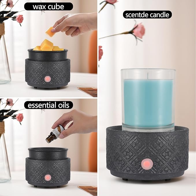 MOCOSA Wax Melt Warmer for Scented Wax,3-in-1Ceramic Wax Warmer Fragrances Candle Oils, Home Fragrance Burner,Electric Candle Warmer for Mom Women(Black)