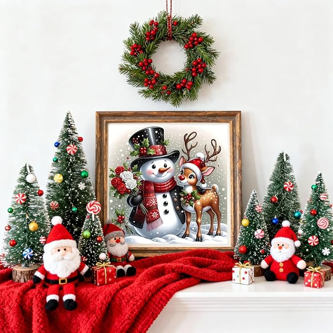 TCDZMYGS Christmas Paint by Numbers Kit for Adults Beginner,Snowman Deer Paint by Number Kits with Frame,DIY Acrylic Oil Painting by Numbers for Home Wall Decor 10 x 10 inch