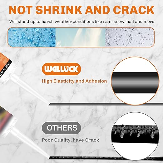 WELLUCK Black Silicone Caulk, 100% Waterproof Silicone Sealant Adhesive Caulking,for RV, Kitchen,Bathroom, Window, Door, Glass, Auto Leak Sealing 10.2FL.OZ/300ML（12 Pack）
