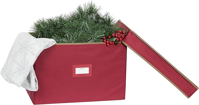 Covermates Keepsakes Treasurekeeper Storage Box – Heavy-Duty Polyester with Sturdy Interior Walls – Stackable Holiday Storage with Handles & ID Window, Red