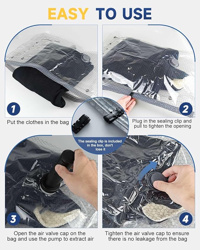 Vacuum Storage Bags with Electric Pump, Jumbo Space Saver Vacuum Seal Bags for Clothes, Blankets and Bedding, Storage Bags Vacuum Sealed with Extra Large Compression Design (Jet)