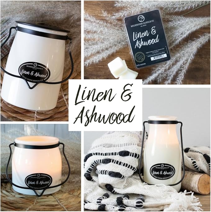Milkhouse Candle Company - Linen & Ashwood - Creamery Collection - 22oz Single Cotton Wick Soy Candles with Beeswax - Long Burn Time, Made in The USA - Non Toxic, Premium Scented Candles