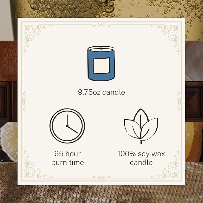 Hotel Lobby Blue Skies Candle – Luxury Hand-Poured 9.75oz Soy Wax with Champagne, Vintage Leather, Mahogany, and Smoke – Infused with Essential Oils, 65-Hour Burn Time, Reusable Vessel, Clean Burn