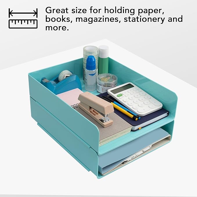 Tiawudi Desk Organizer, Office Organization and Storage, Plastic Letter Tray, Stackable File Organizer for Classroom, Home, Documents, Notes, Folders, Books and Pens, 4 Tier