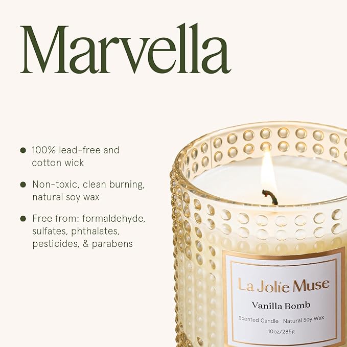 LA JOLIE MUSE Vanilla Bomb Candle –Vanilla, Lemon Zest & Patchouli | 10 oz Natural Soy Wax | 55 Hours Clean Burn | Gift-Ready for Hosts, Gatherings | Elegant Home Décor