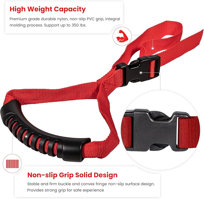 Cowlboy Auto Cane Grab Bar - Adjustable Standing Aid with Nylon Grip Handle - Portable Vehicle Support - Red