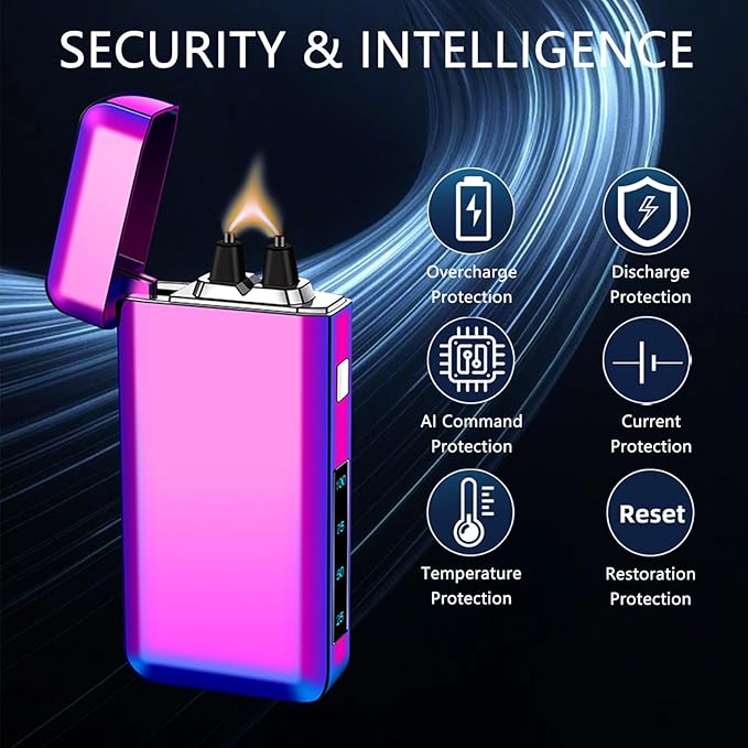 Electric Lighters Rechargeable Flame Arc Type-C Plasma Lighter Windproof Candle Cool Lighter with Smart Chip for Camping, Adventure (Color)