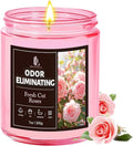 Fresh Cut Roses Odor Eliminating Candle, Romantic Floral Scent for Bedroom & Bathroom, Gently Covers Everyday Odors, Air Freshing Scented Candles, Soy Candle Gifts for Women Men, 7oz