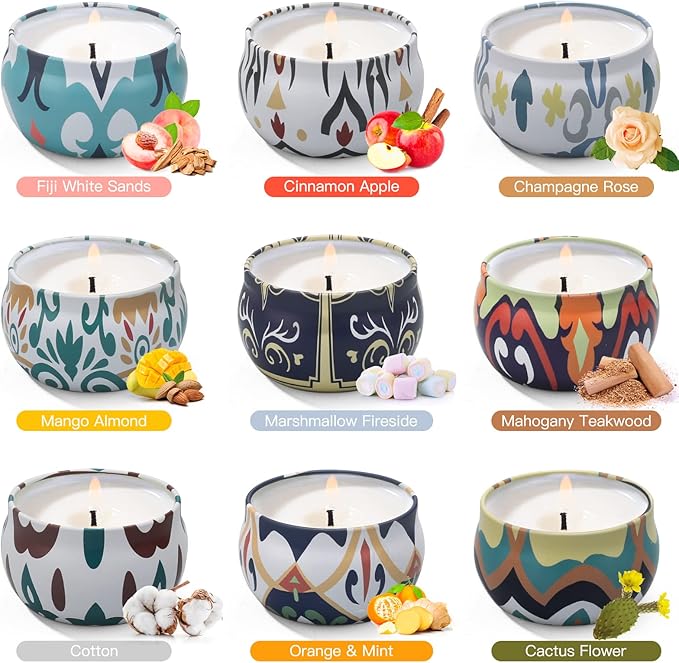 Scented Candles, 9 Packs 2.5oz Candle Set, Soy Candles for Home Scented, Aromatherapy Candle Gift Set for Stress Relief, Bathing, Ideal Gifts for Women Birthday, Valentines Day, Mothers Day