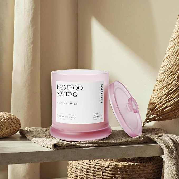 Spring Bamboo Scented Candle, 13oz Natural Soy Wax, 2 Wick Large Candles for Home Scented, 75Hour Long Lasting Slow Burning | Aromatherapy Candle for Home Decor, Stress Relief & Relaxation